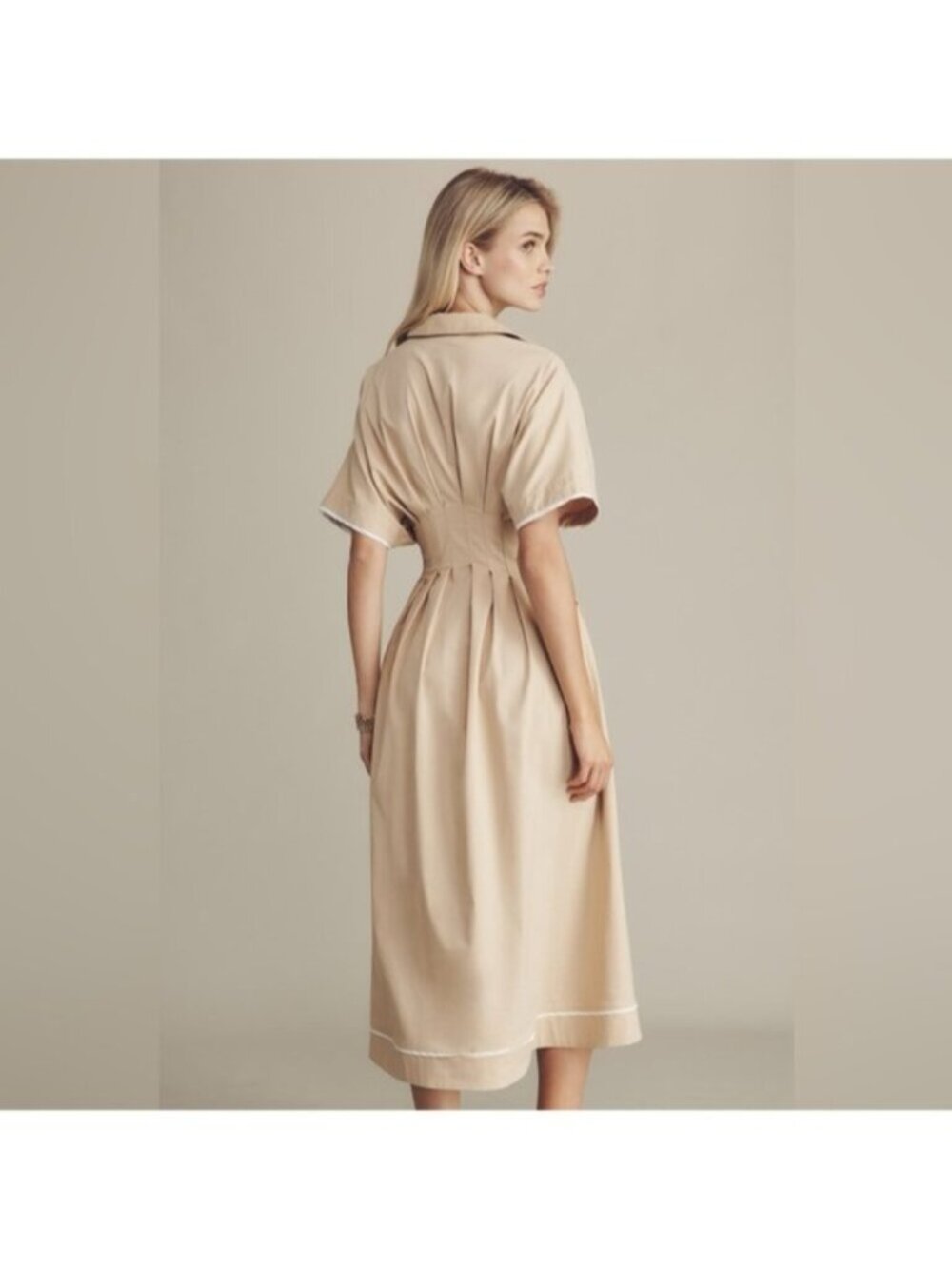 NWT Anthropologie XS The Tobie Shirt Dress by Exquise Light Sand - Picture 4 of 14